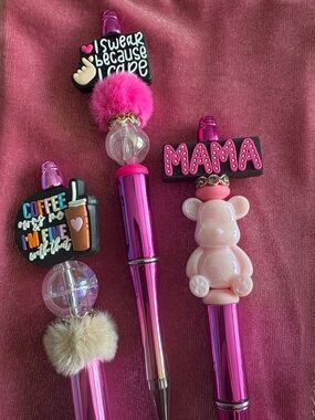 Pens 🖊️ Pink Focal Beaded Pens - Set of 3